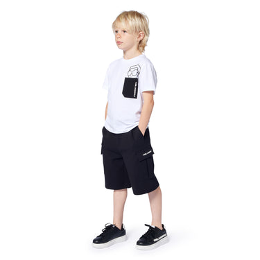 KARL LAGERFELD Playera para ni–o, blanca con bolsa al frente